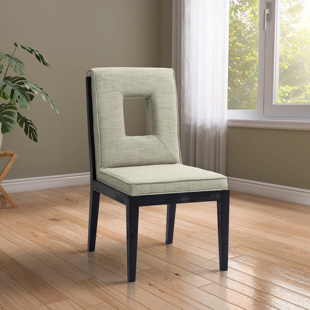 Gwendolyn Green Linen Textured Fabric Dining Side Chair, Set of 2. Picture 2