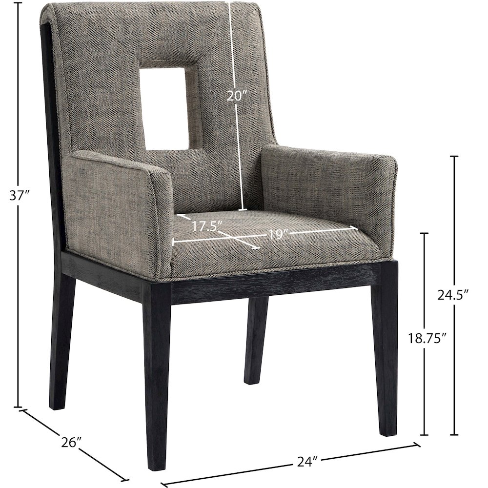 Gwendolyn Grey Linen Textured Fabric Dining Arm Chair. Picture 9