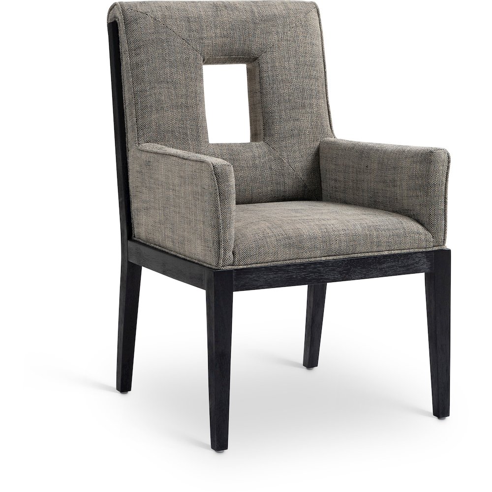 Gwendolyn Grey Linen Textured Fabric Dining Arm Chair. Picture 1