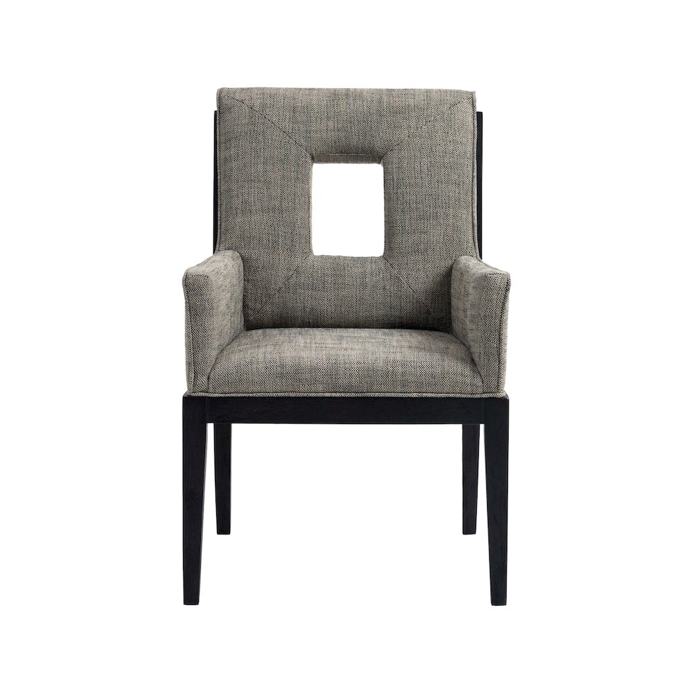 Gwendolyn Grey Linen Textured Fabric Dining Arm Chair. Picture 3