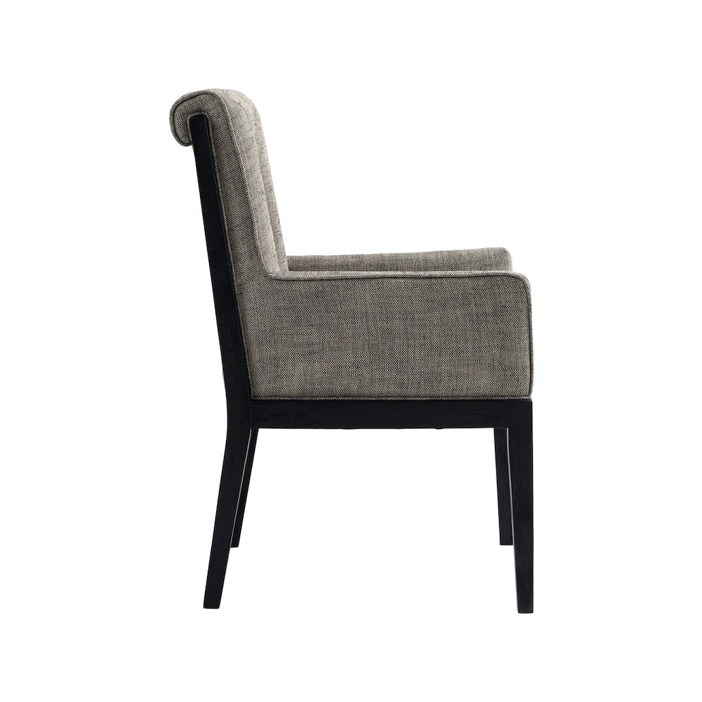 Gwendolyn Grey Linen Textured Fabric Dining Arm Chair. Picture 4