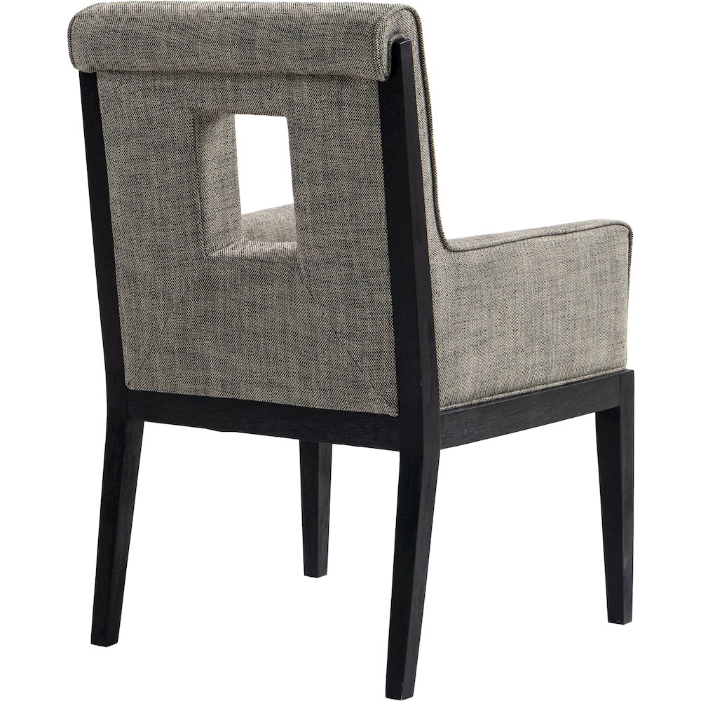 Gwendolyn Grey Linen Textured Fabric Dining Arm Chair. Picture 6