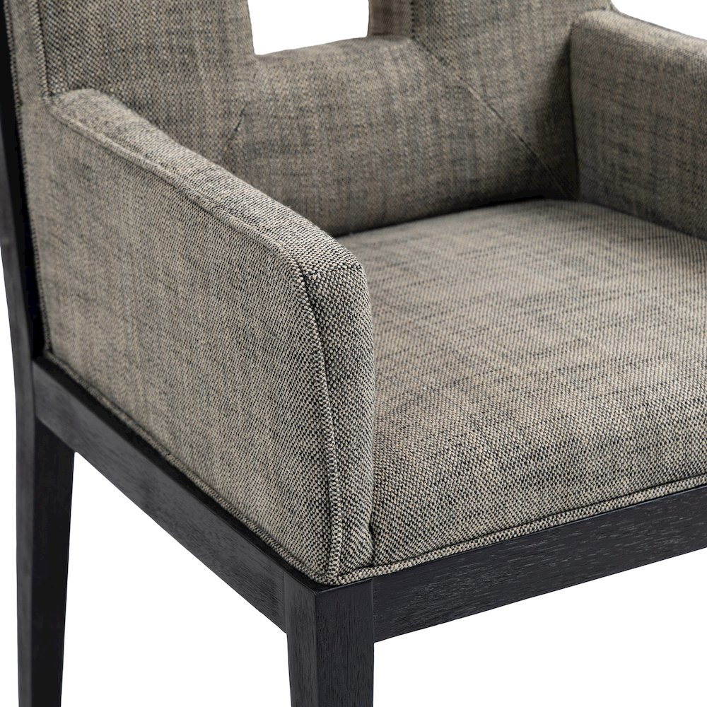 Gwendolyn Grey Linen Textured Fabric Dining Arm Chair. Picture 7