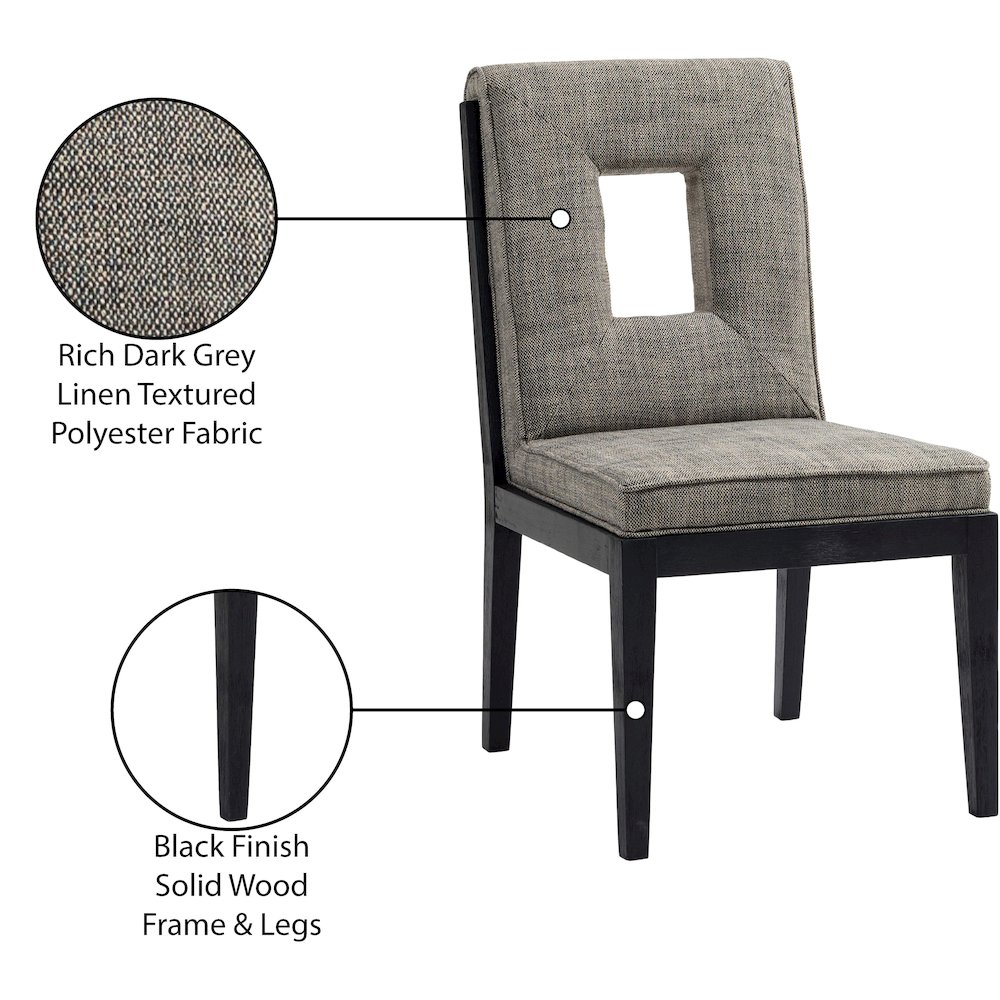 Gwendolyn Grey Linen Textured Fabric Dining Side Chair, Set of 2. Picture 10