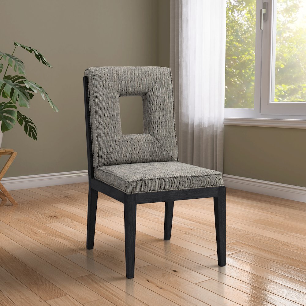 Gwendolyn Grey Linen Textured Fabric Dining Side Chair, Set of 2. Picture 2