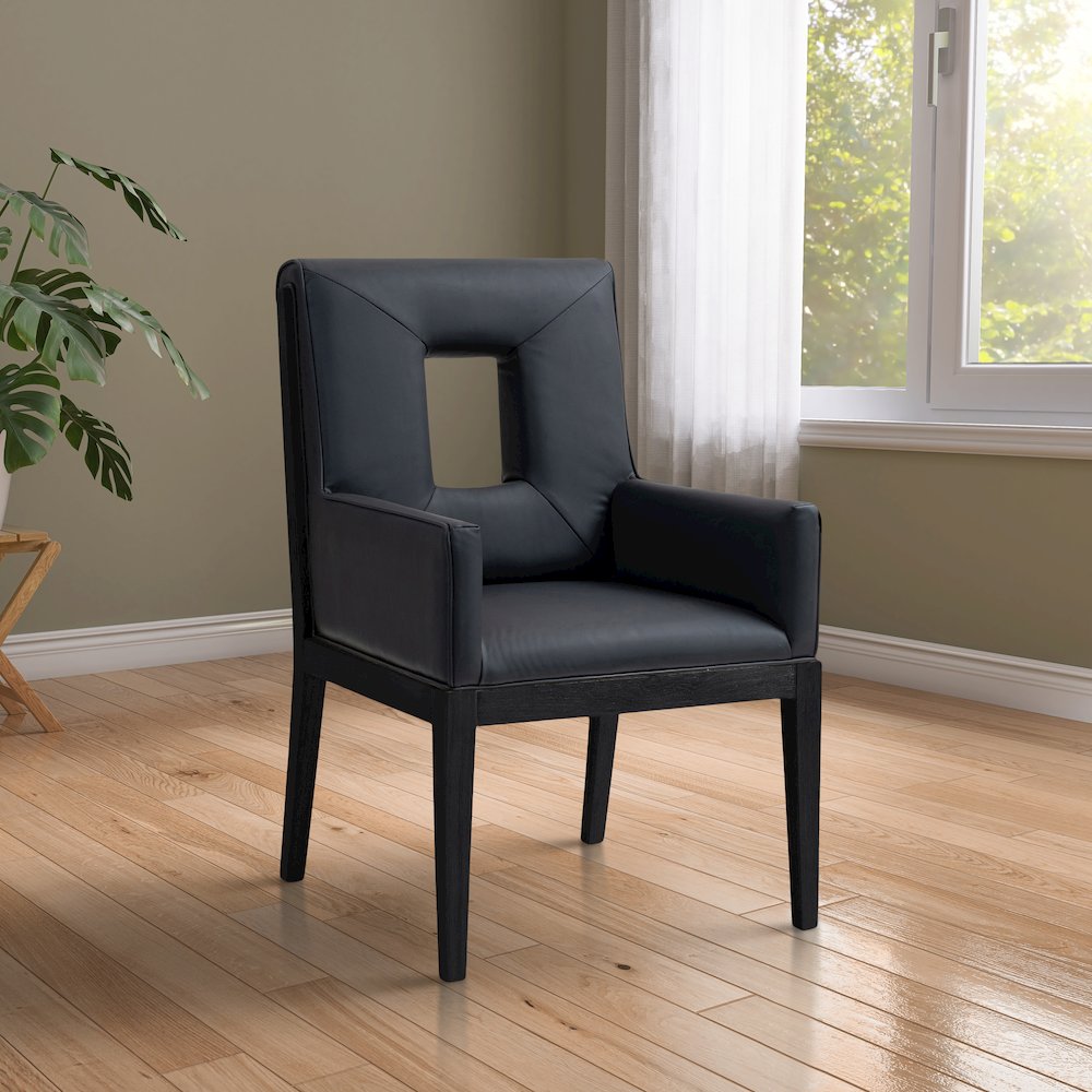 Gwendolyn Black Vegan Leather Dining Arm Chair. Picture 2