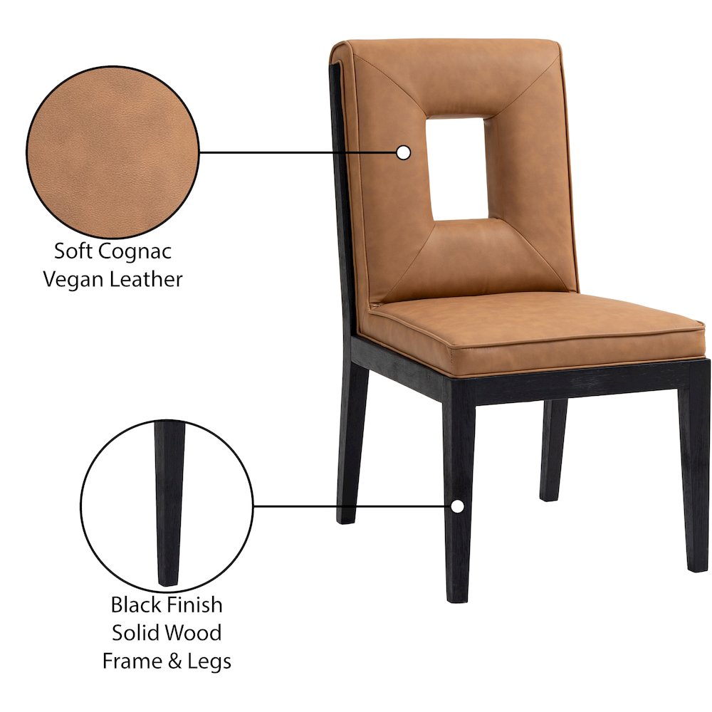 Gwendolyn Cognac Vegan Leather Dining Side Chair, Set of 2. Picture 10