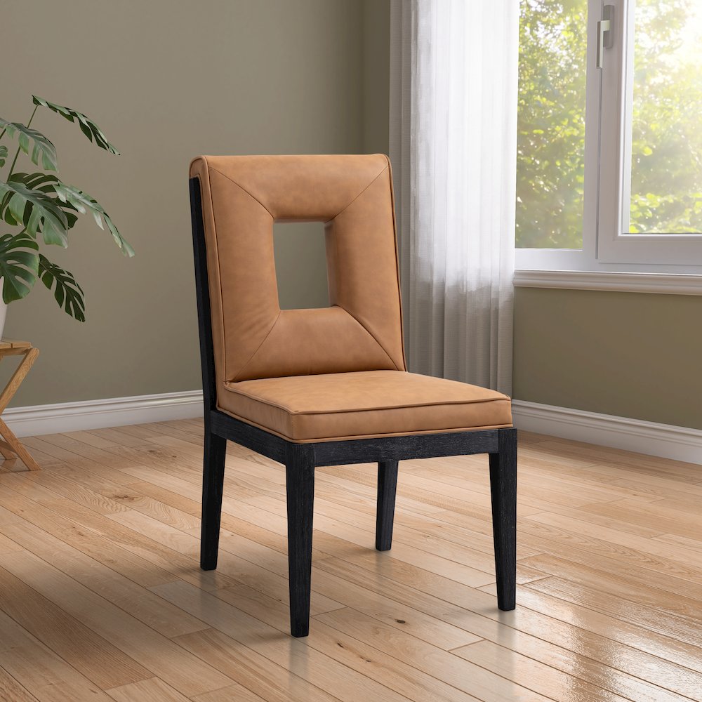 Gwendolyn Cognac Vegan Leather Dining Side Chair, Set of 2. Picture 2