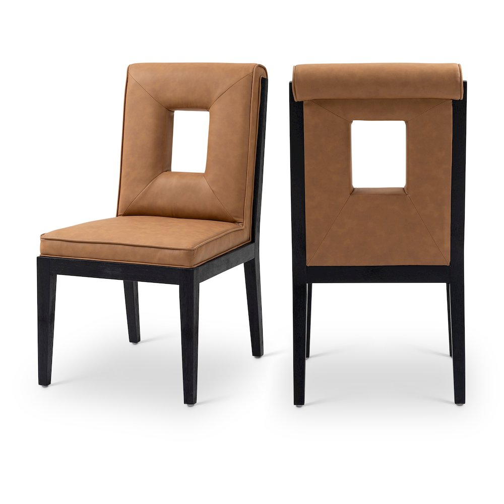 Gwendolyn Cognac Vegan Leather Dining Side Chair, Set of 2. Picture 1