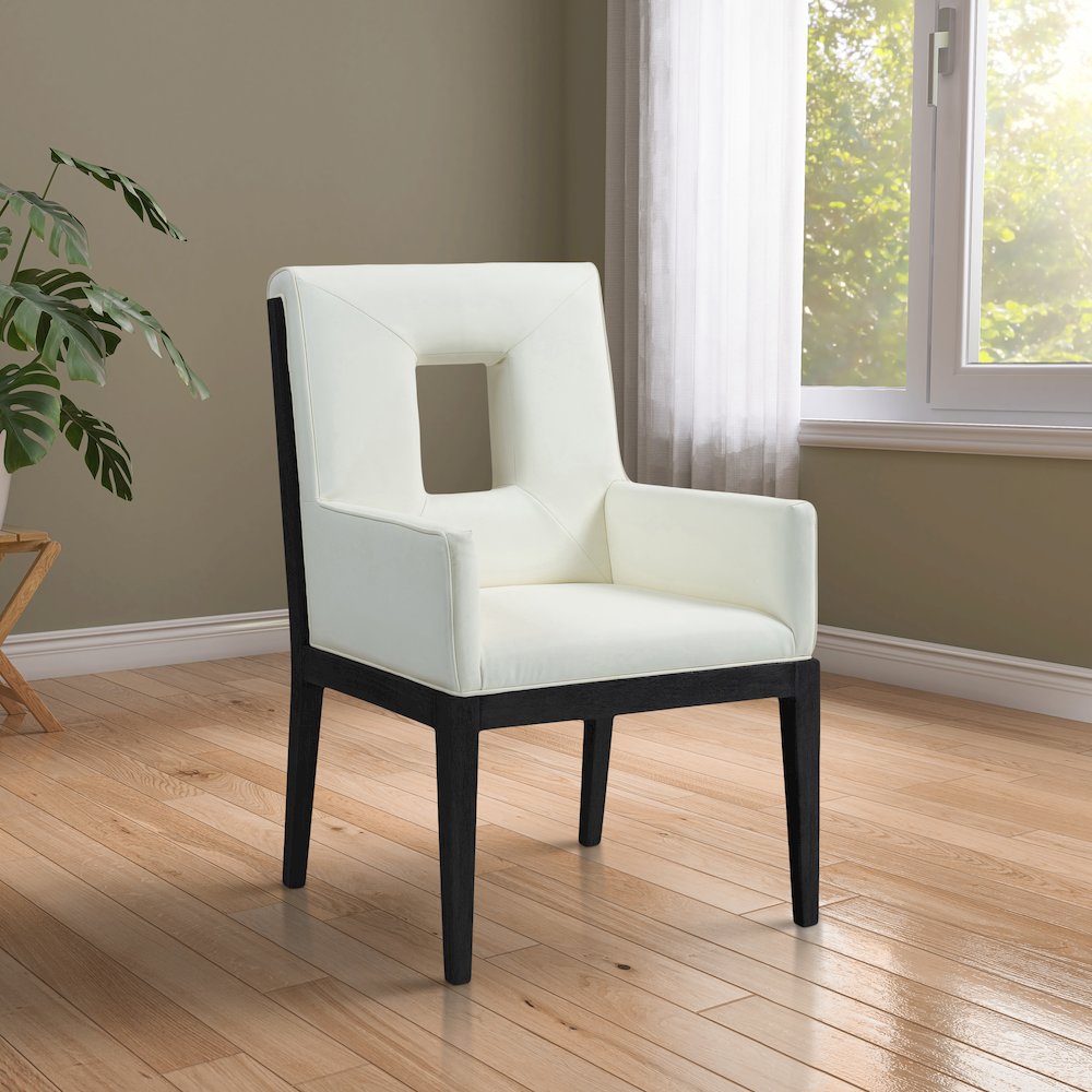 Gwendolyn Cream Vegan Leather Dining Arm Chair. Picture 2