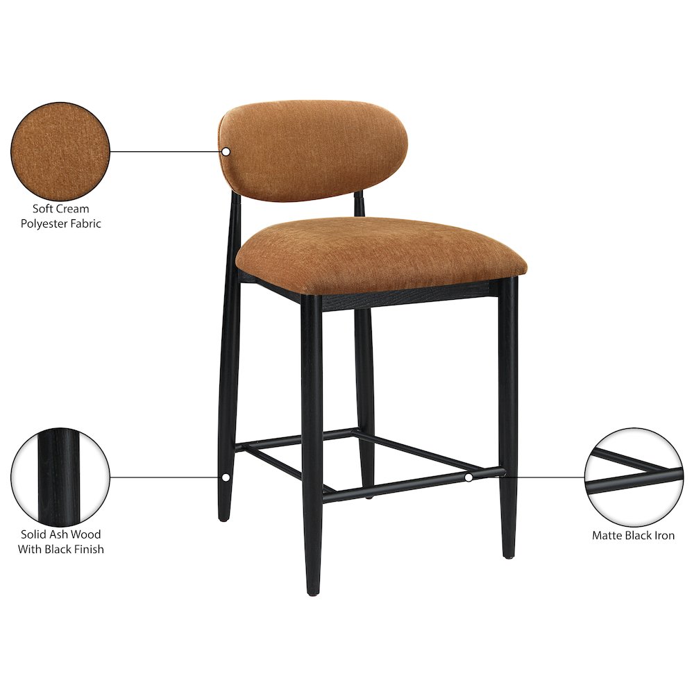 Riccio Cognac Performance Fabric Upholstered Stool. Picture 9
