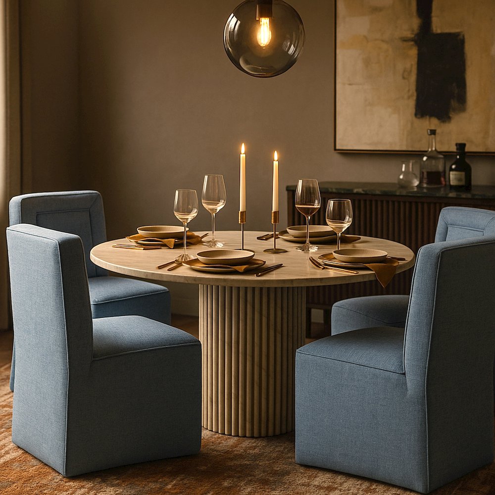 Duvina Light Blue Chenille Performance Fabric Upholstered Dining Chair. Picture 2
