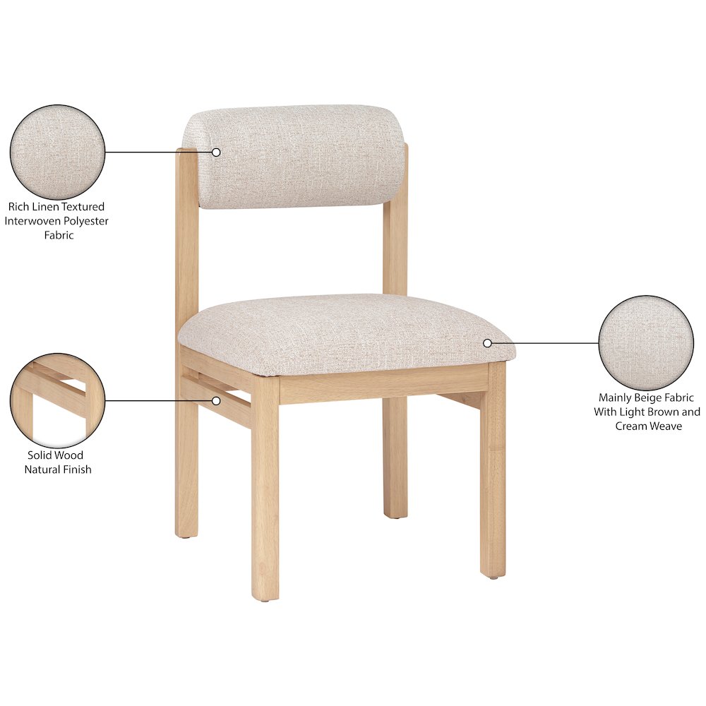 Roundhill Beige Linen Textured Fabric Upholstered Dining Chair, Set of 2. Picture 11