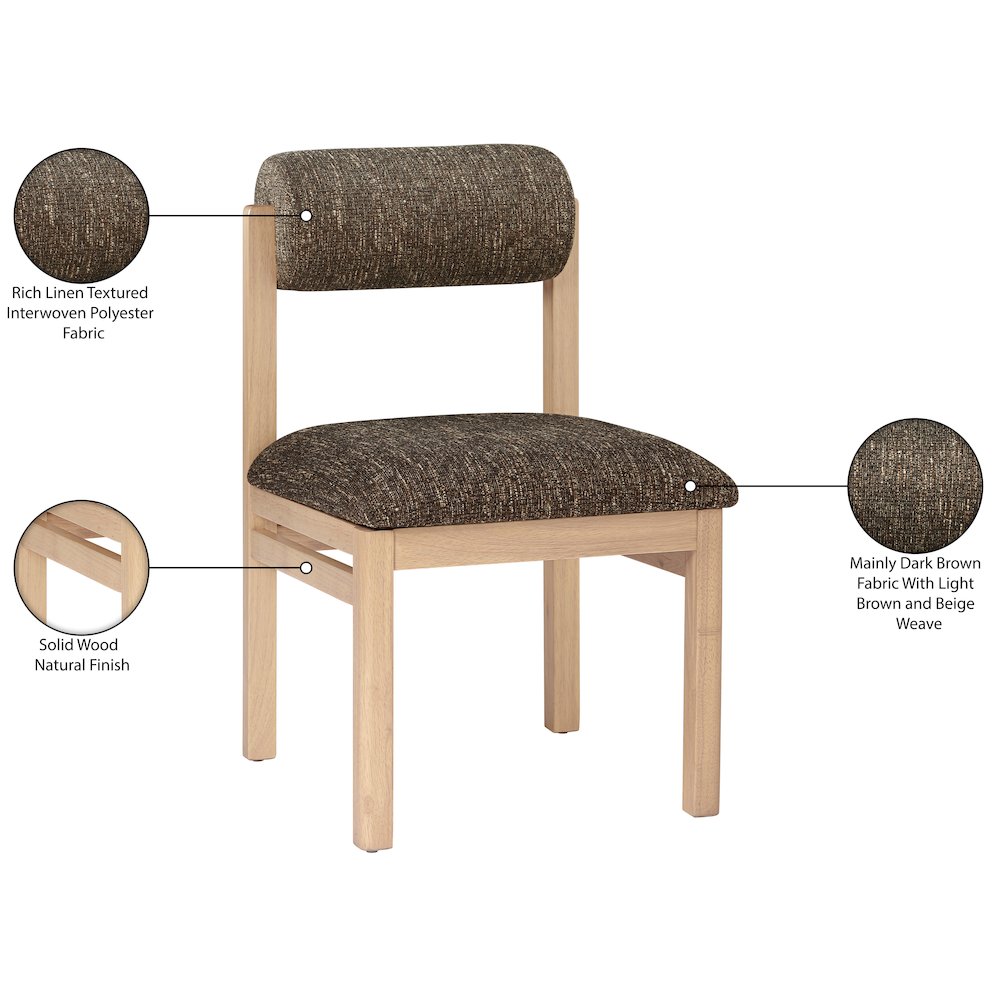 Roundhill Brown Linen Textured Fabric Upholstered Dining Chair, Set of 2. Picture 11