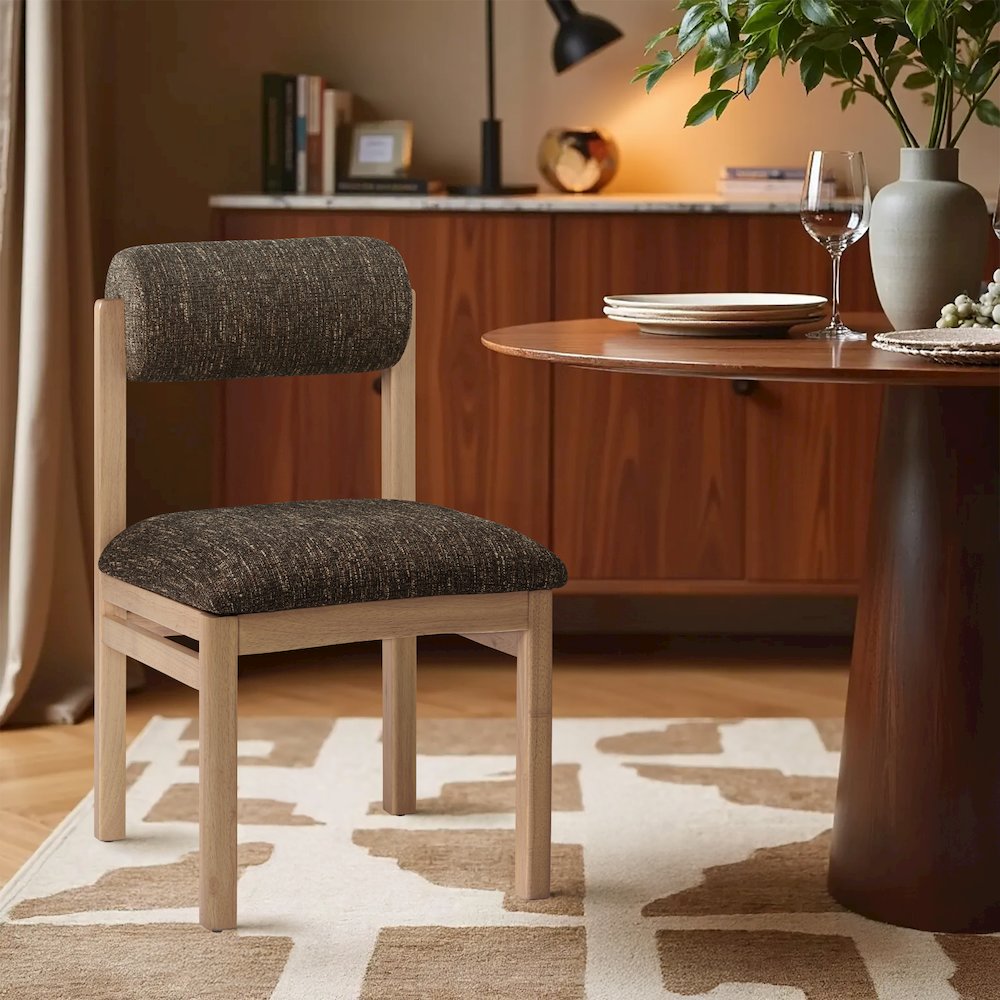 Roundhill Brown Linen Textured Fabric Upholstered Dining Chair, Set of 2. Picture 7