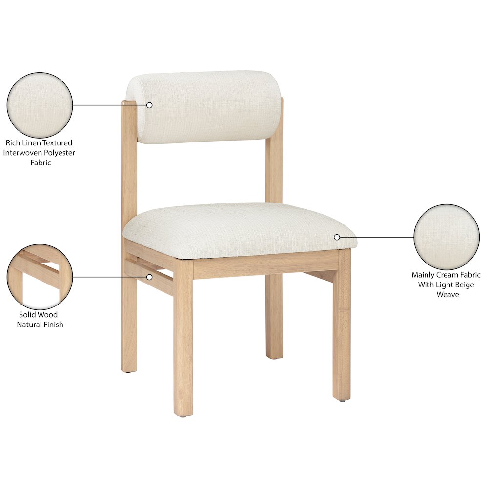 Roundhill Cream Linen Textured Fabric Upholstered Dining Chair, Set of 2. Picture 11