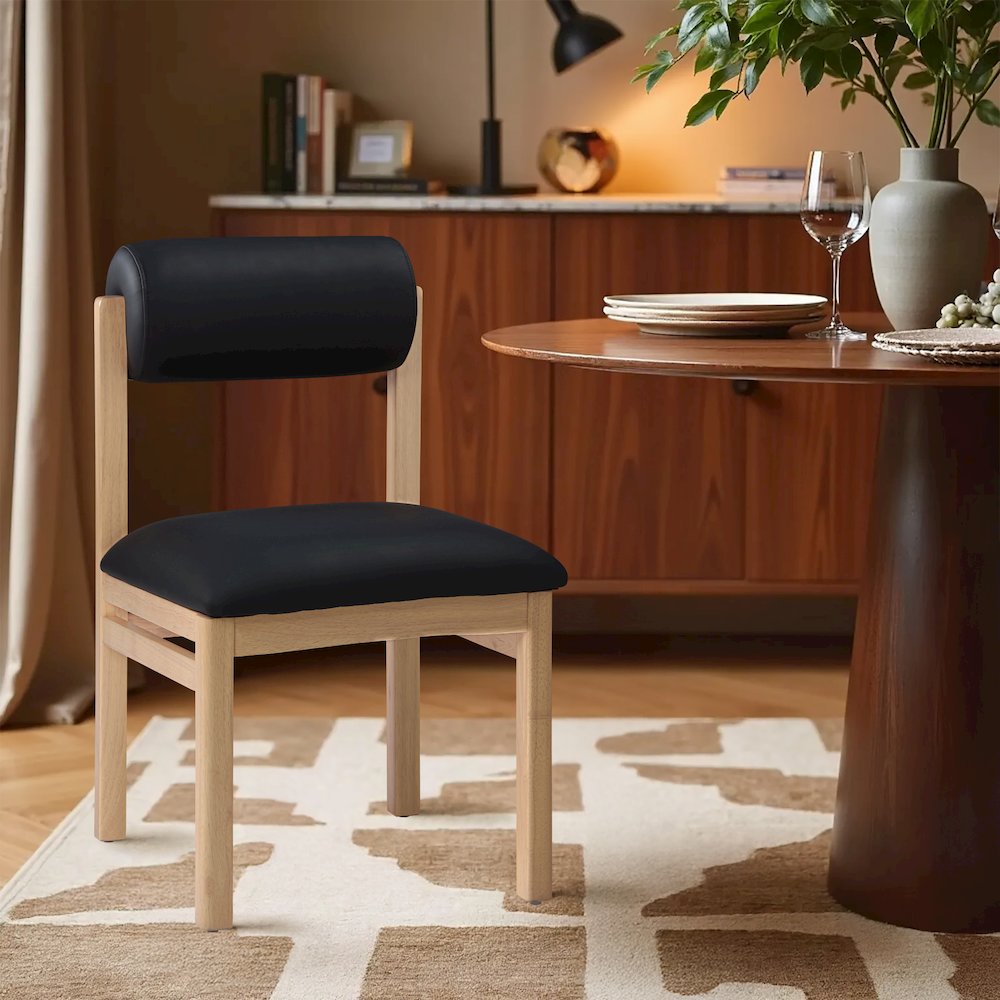 Roundhill Black Vegan Leather Upholstered Dining Chair, Set of 2. Picture 7
