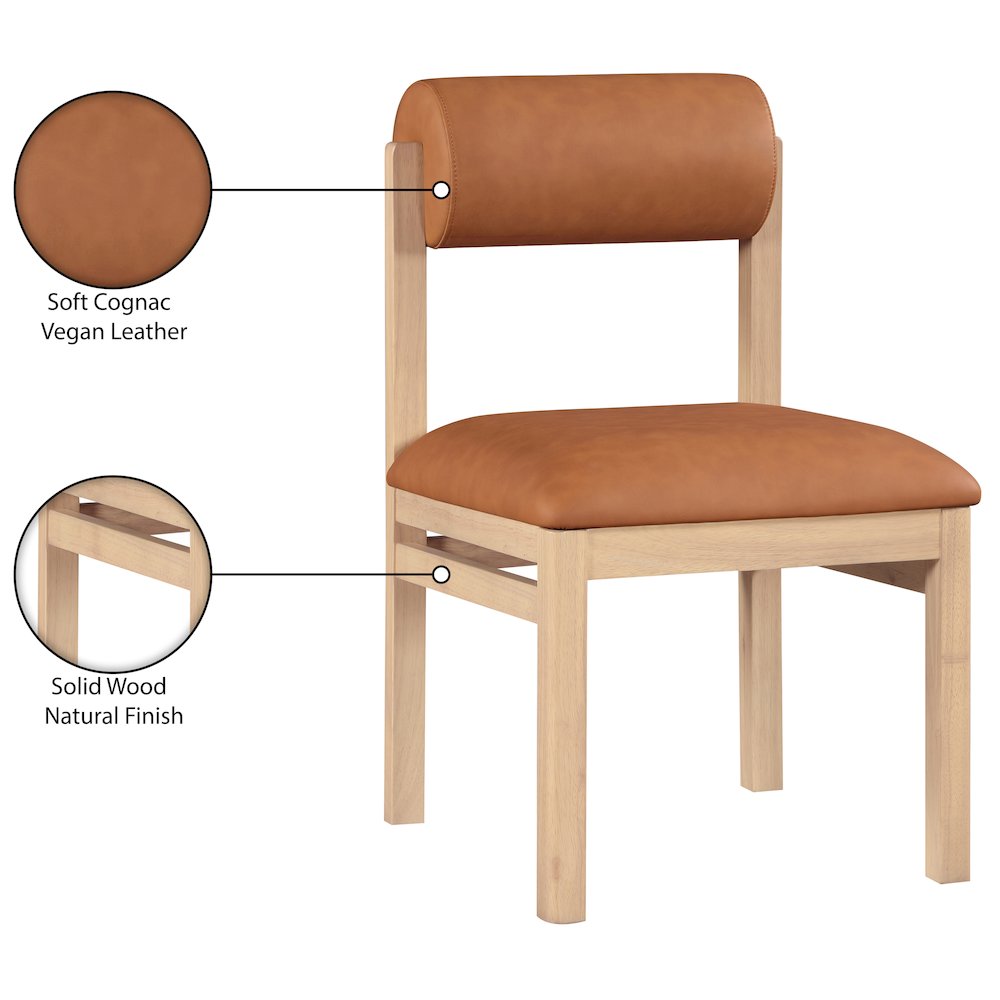 Roundhill Cognac Vegan Leather Upholstered Dining Chair, Set of 2. Picture 10