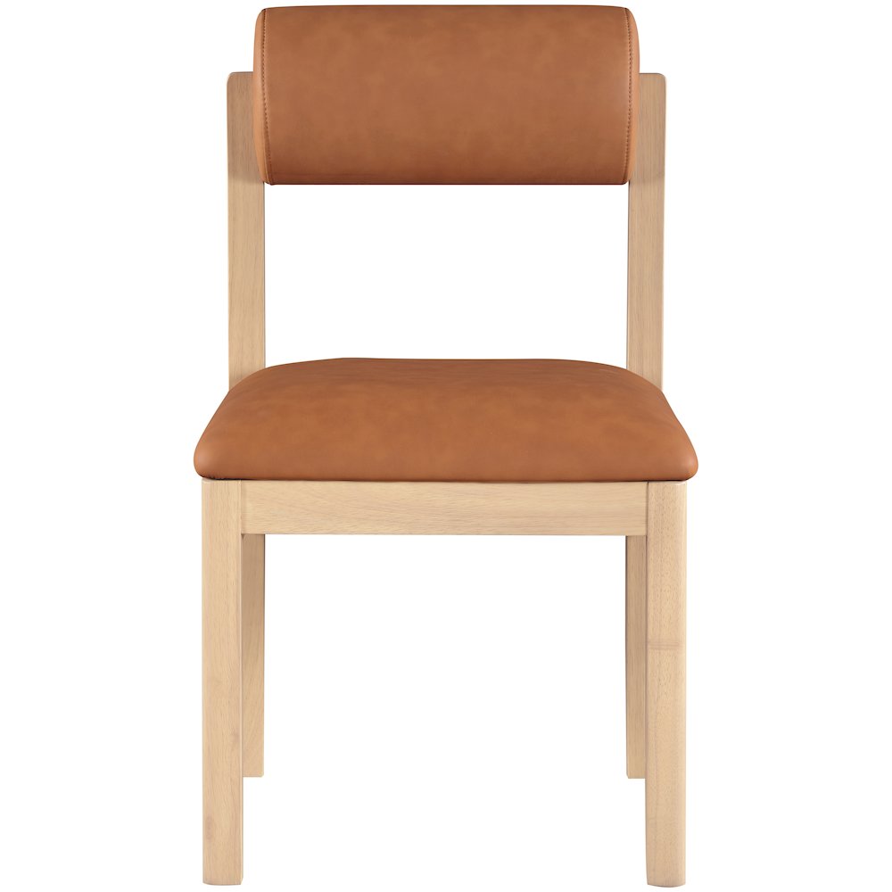 Roundhill Cognac Vegan Leather Upholstered Dining Chair, Set of 2. Picture 3