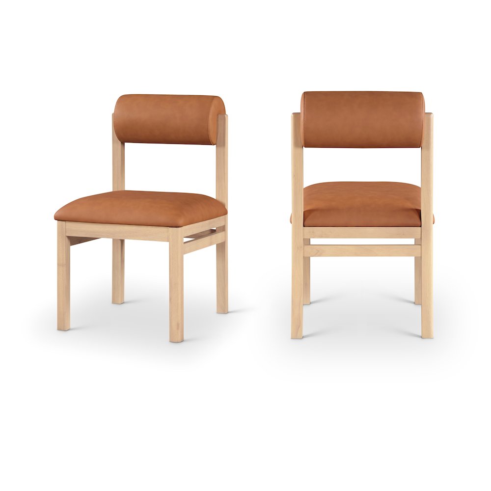 Roundhill Cognac Vegan Leather Upholstered Dining Chair, Set of 2. Picture 1