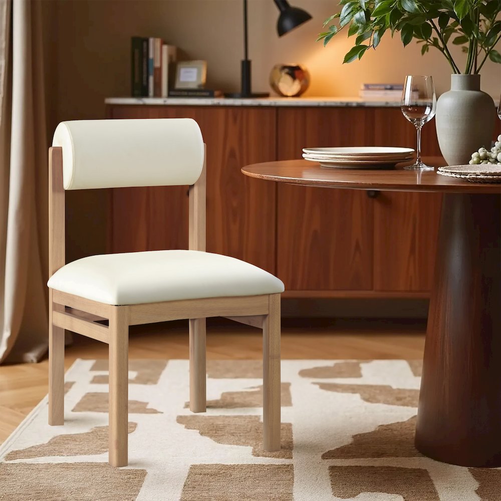 Roundhill Cream Vegan Leather Upholstered Dining Chair, Set of 2. Picture 7