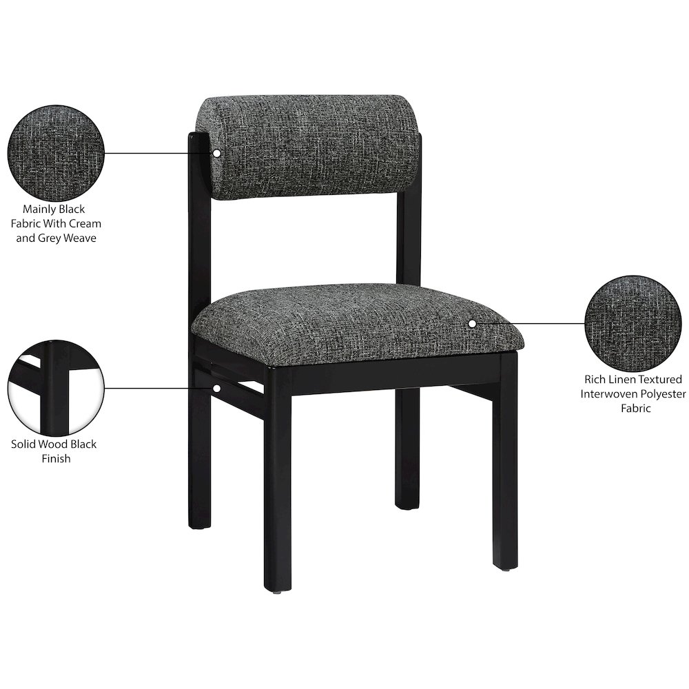 Roundhill Black Linen Textured Fabric Upholstered Dining Chair, Set of 2. Picture 11