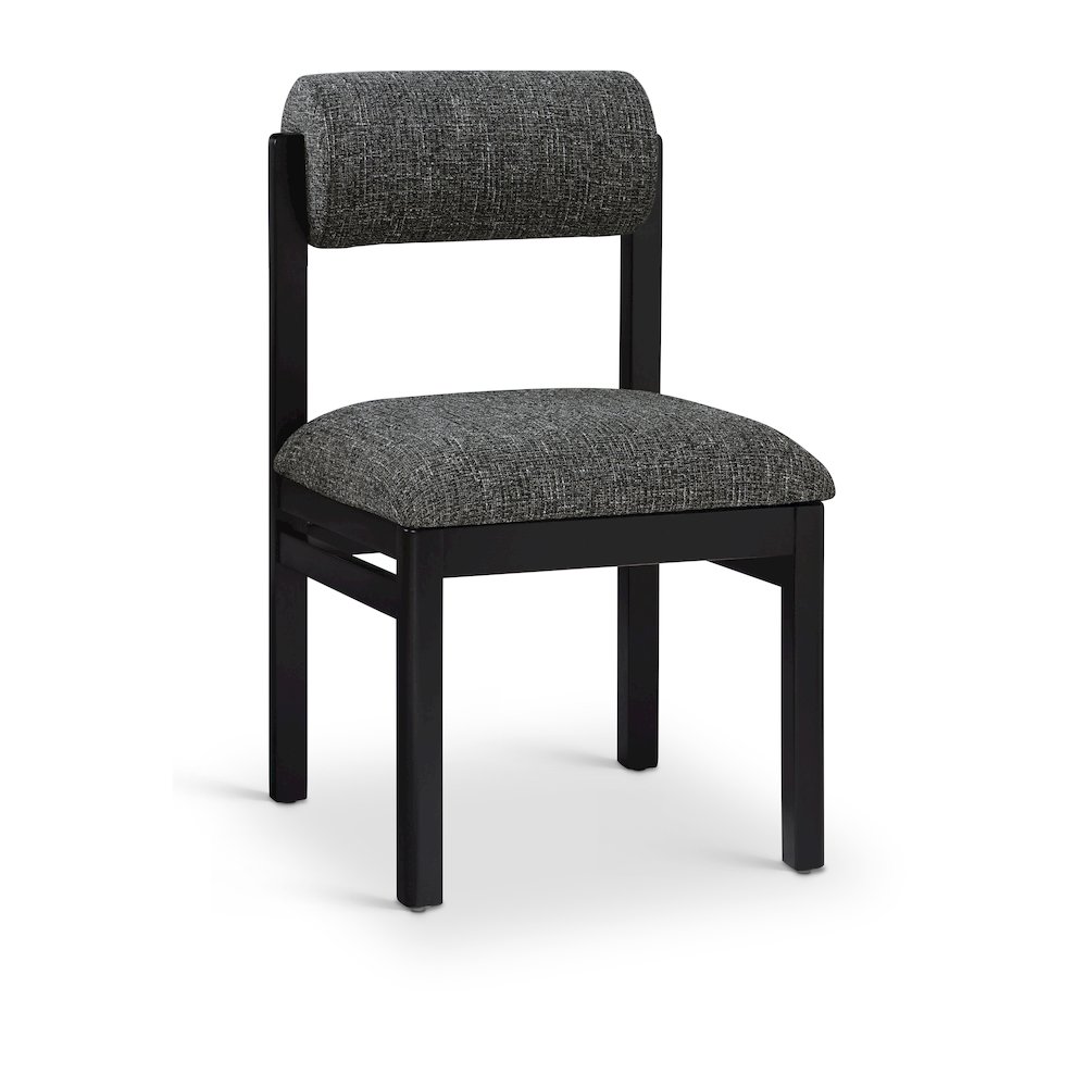 Roundhill Black Linen Textured Fabric Upholstered Dining Chair, Set of 2. Picture 2