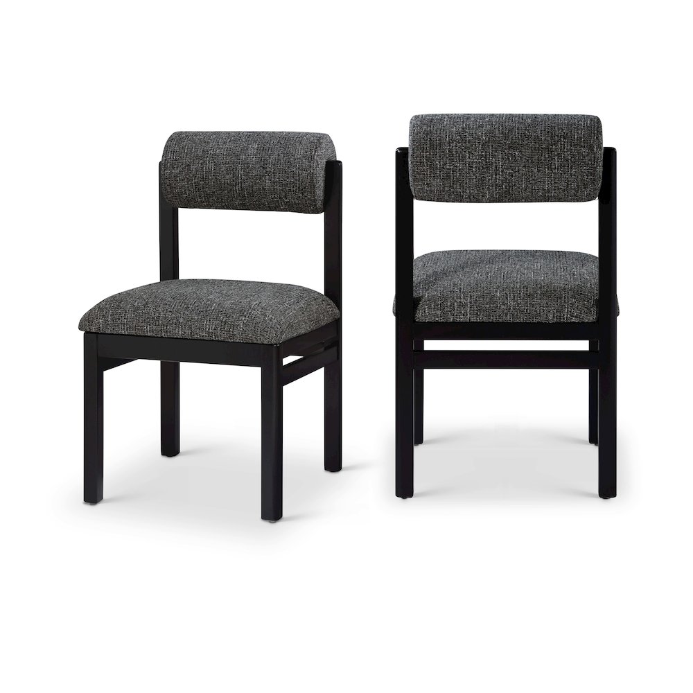 Roundhill Black Linen Textured Fabric Upholstered Dining Chair, Set of 2. Picture 1