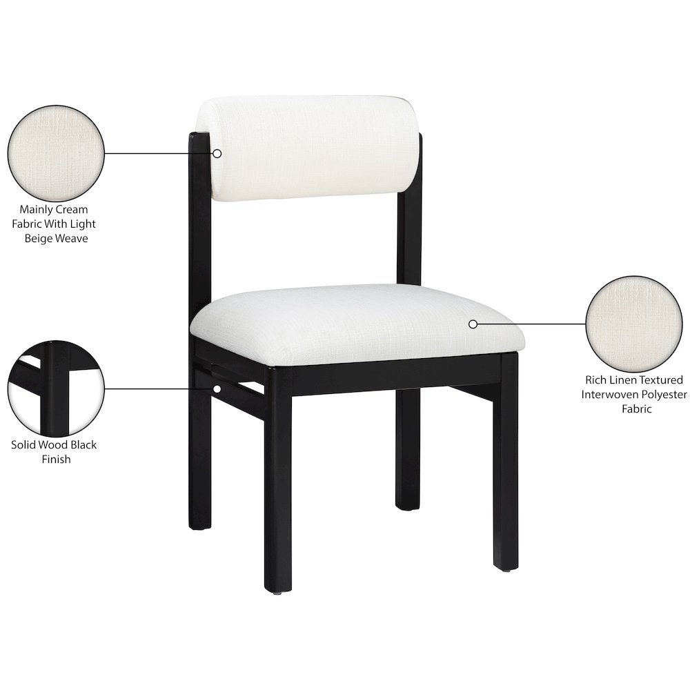 Roundhill Cream Linen Textured Fabric Upholstered Dining Chair, Set of 2. Picture 11