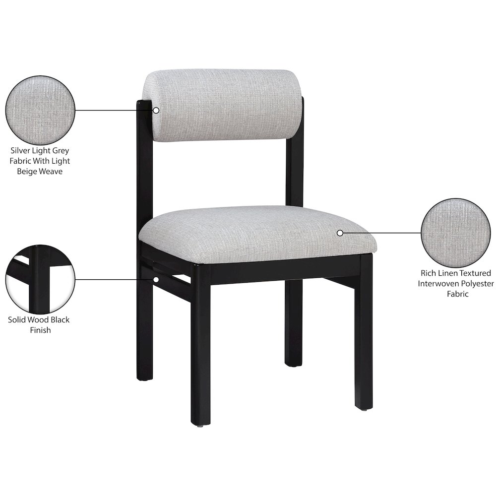 Roundhill Grey Linen Textured Fabric Upholstered Dining Chair, Set of 2. Picture 11