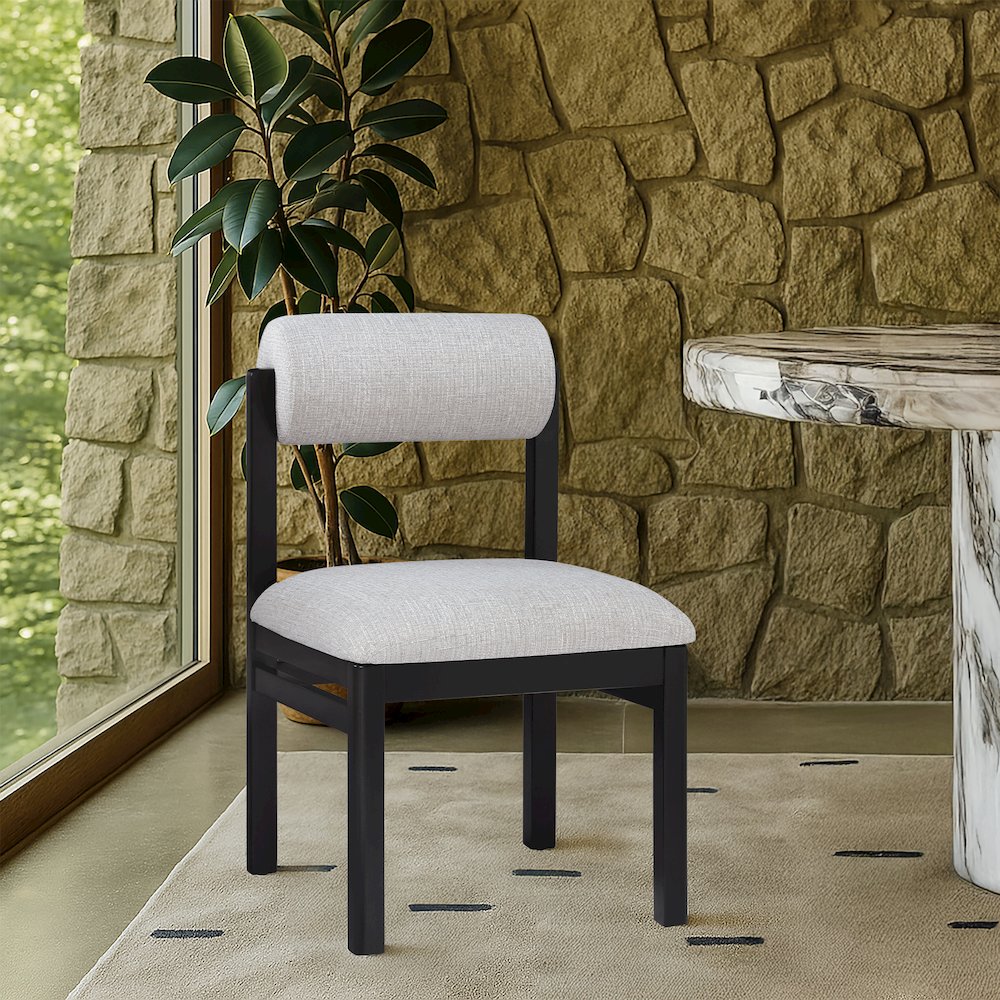 Roundhill Grey Linen Textured Fabric Upholstered Dining Chair, Set of 2. Picture 7