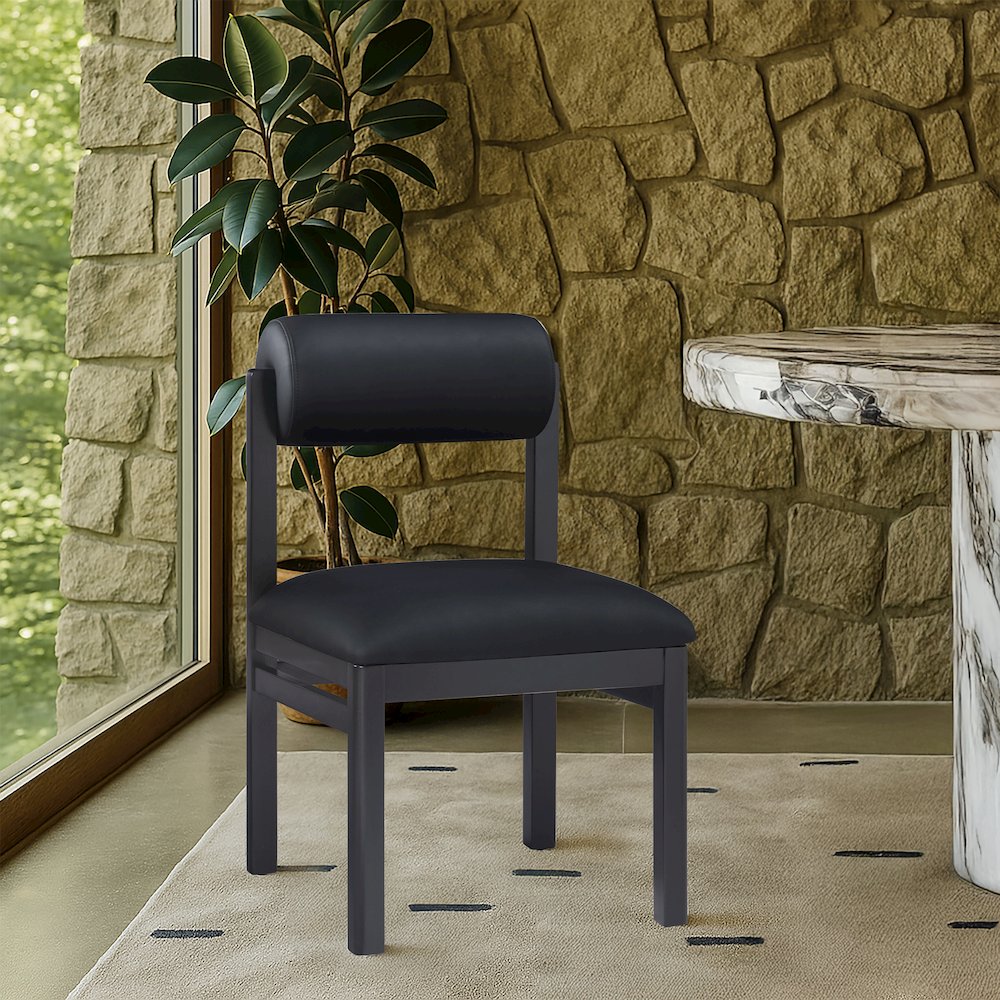 Roundhill Black Vegan Leather Upholstered Dining Chair, Set of 2. Picture 7
