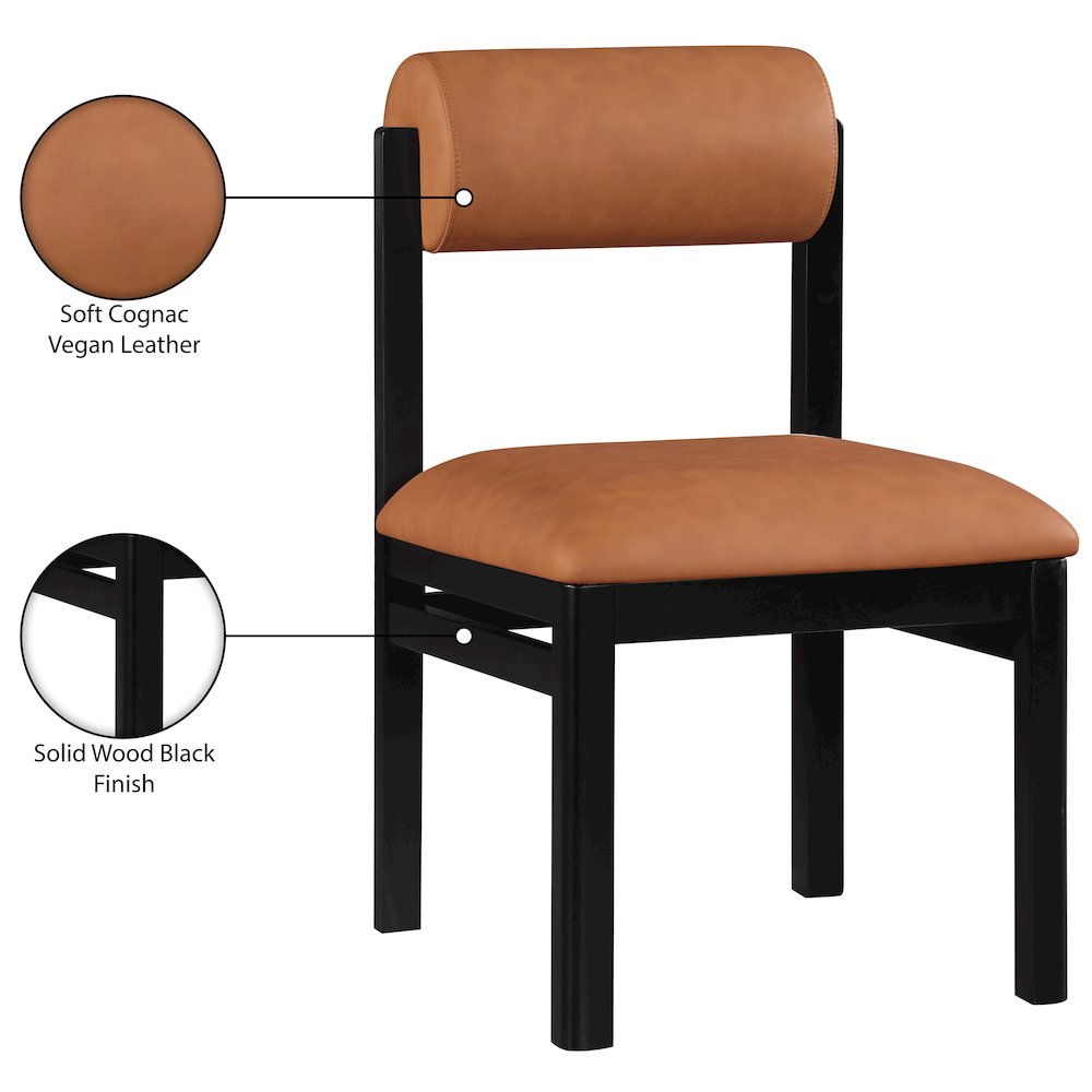 Roundhill Cognac Vegan Leather Upholstered Dining Chair, Set of 2. Picture 11