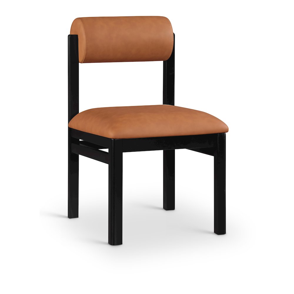 Roundhill Cognac Vegan Leather Upholstered Dining Chair, Set of 2. Picture 2