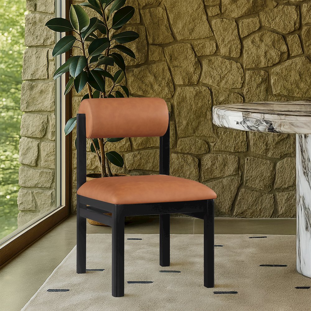 Roundhill Cognac Vegan Leather Upholstered Dining Chair, Set of 2. Picture 7