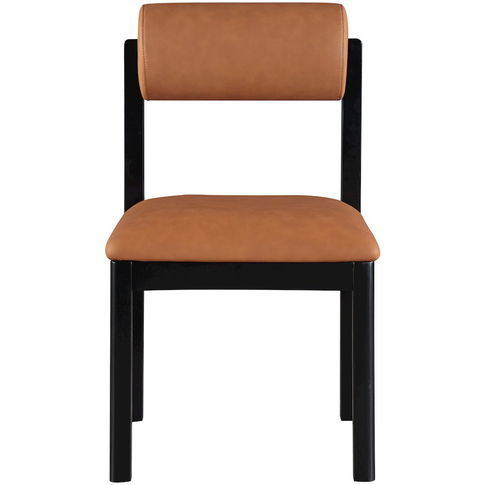 Roundhill Cognac Vegan Leather Upholstered Dining Chair, Set of 2. Picture 3