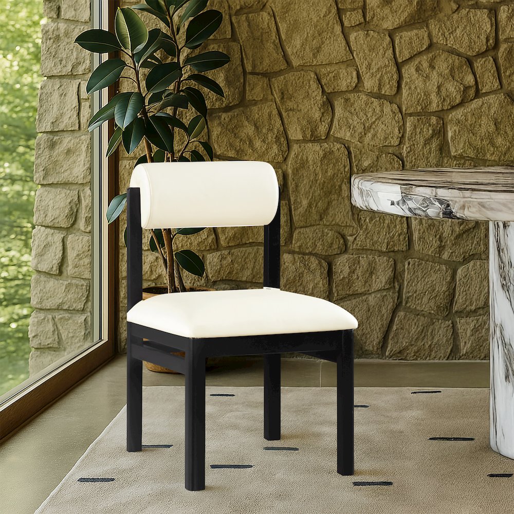 Roundhill Cream Vegan Leather Upholstered Dining Chair, Set of 2. Picture 7