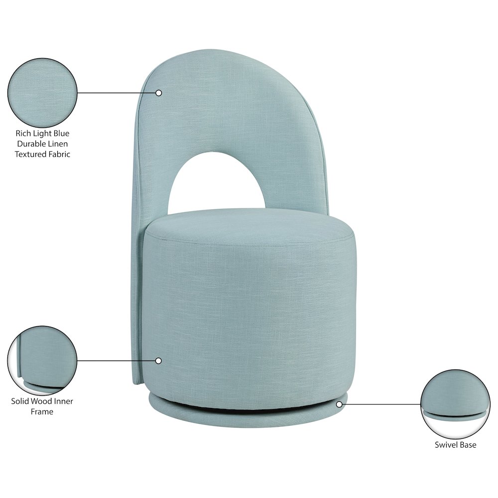 Light Blue Linen Textured Performance Fabric Upholstered Dining Chair, Set of 2. Picture 12