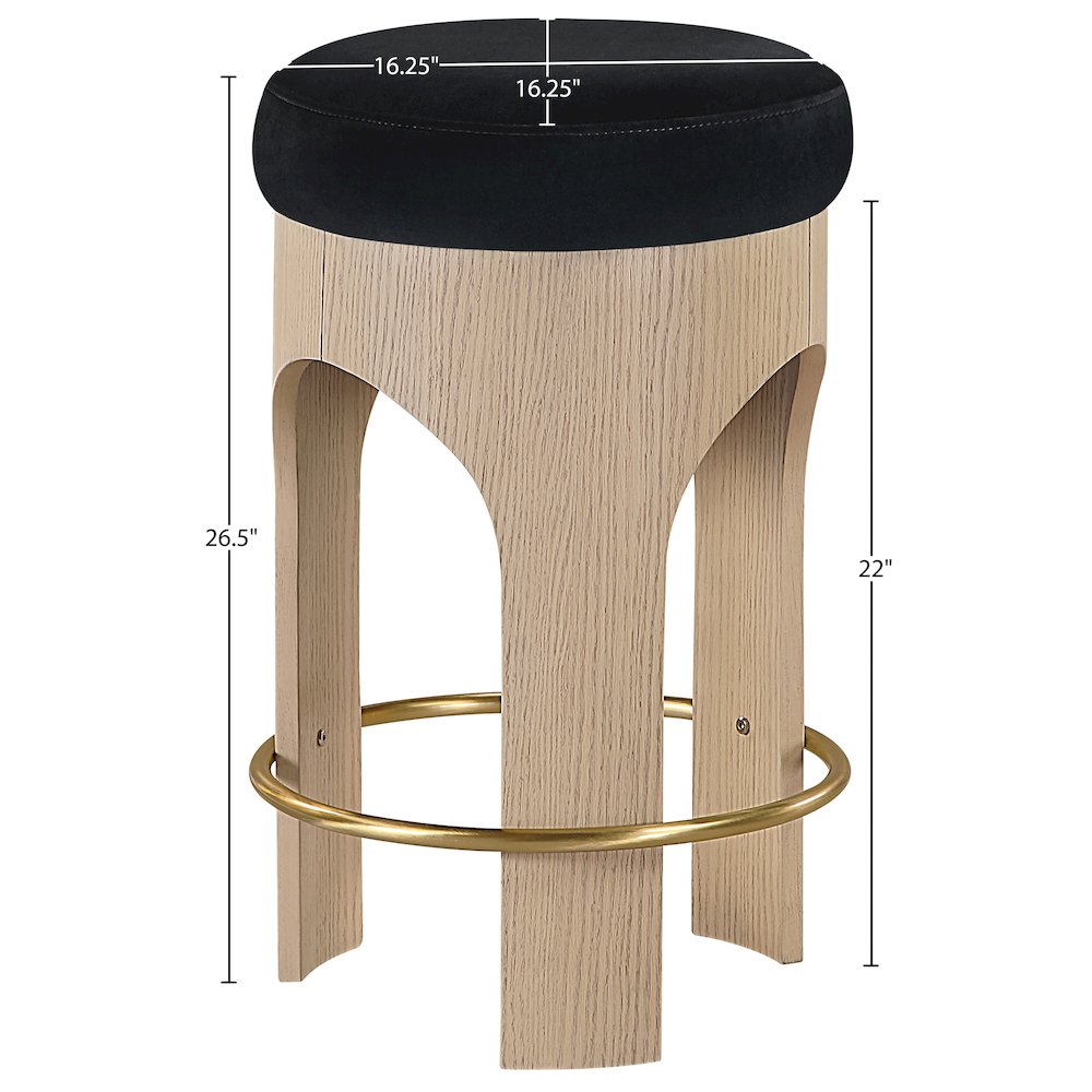 Bocceli Black Velvet Upholstered Counter Stool. Picture 4