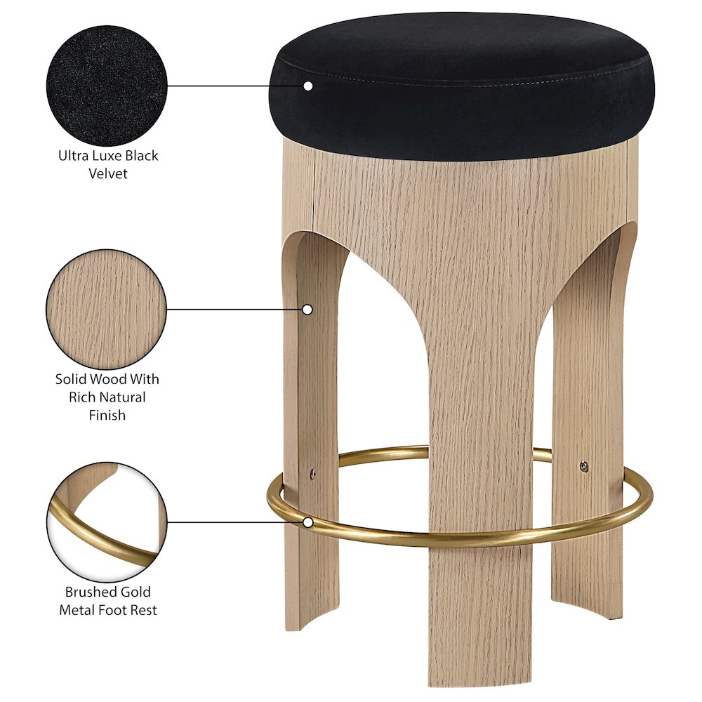 Bocceli Black Velvet Upholstered Counter Stool. Picture 5