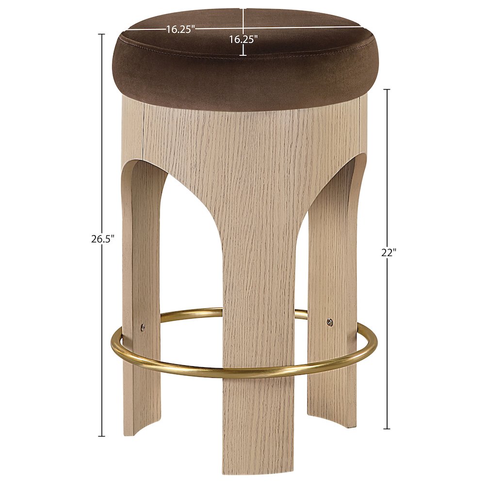 Bocceli Brown Velvet Upholstered Counter Stool. Picture 4
