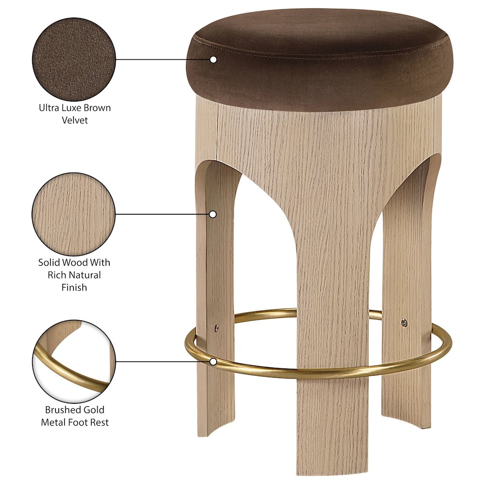 Bocceli Brown Velvet Upholstered Counter Stool. Picture 5