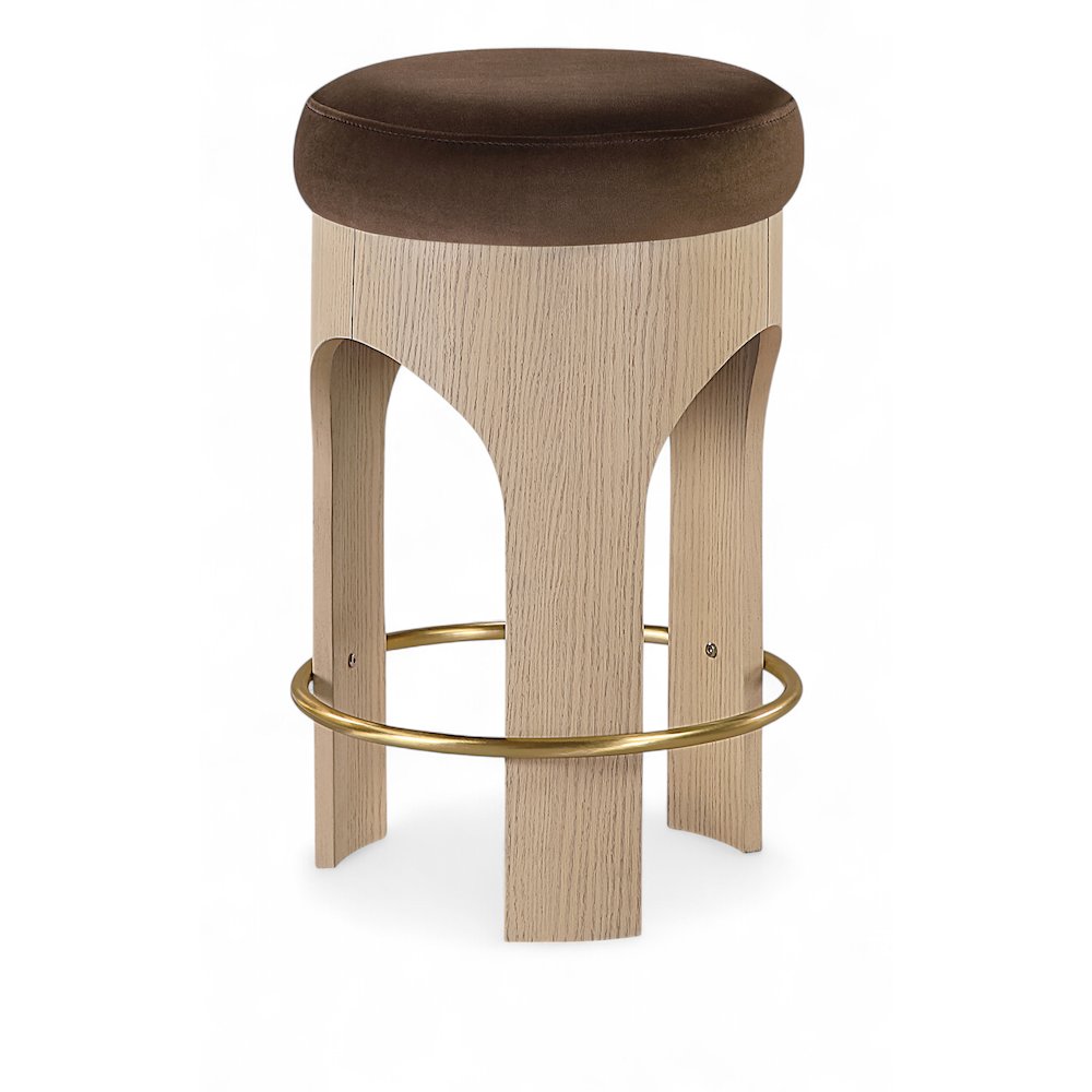 Bocceli Brown Velvet Upholstered Counter Stool. Picture 1