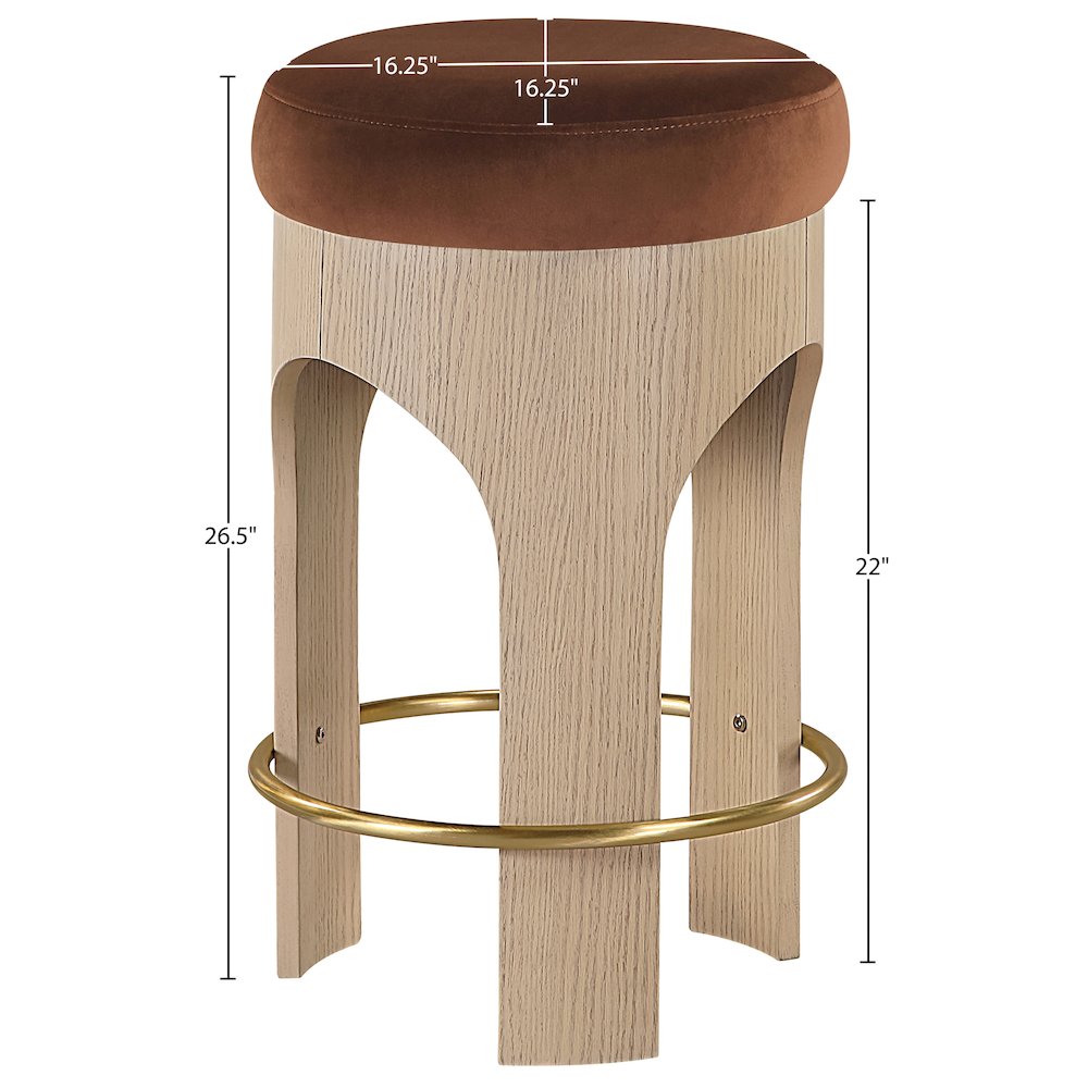 Bocceli Cognac Velvet Upholstered Counter Stool. Picture 4