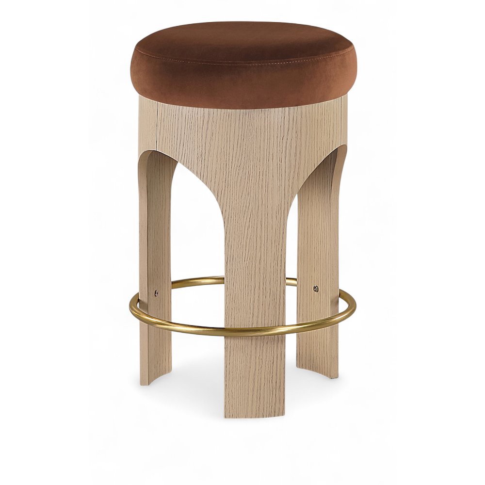 Bocceli Cognac Velvet Upholstered Counter Stool. Picture 1