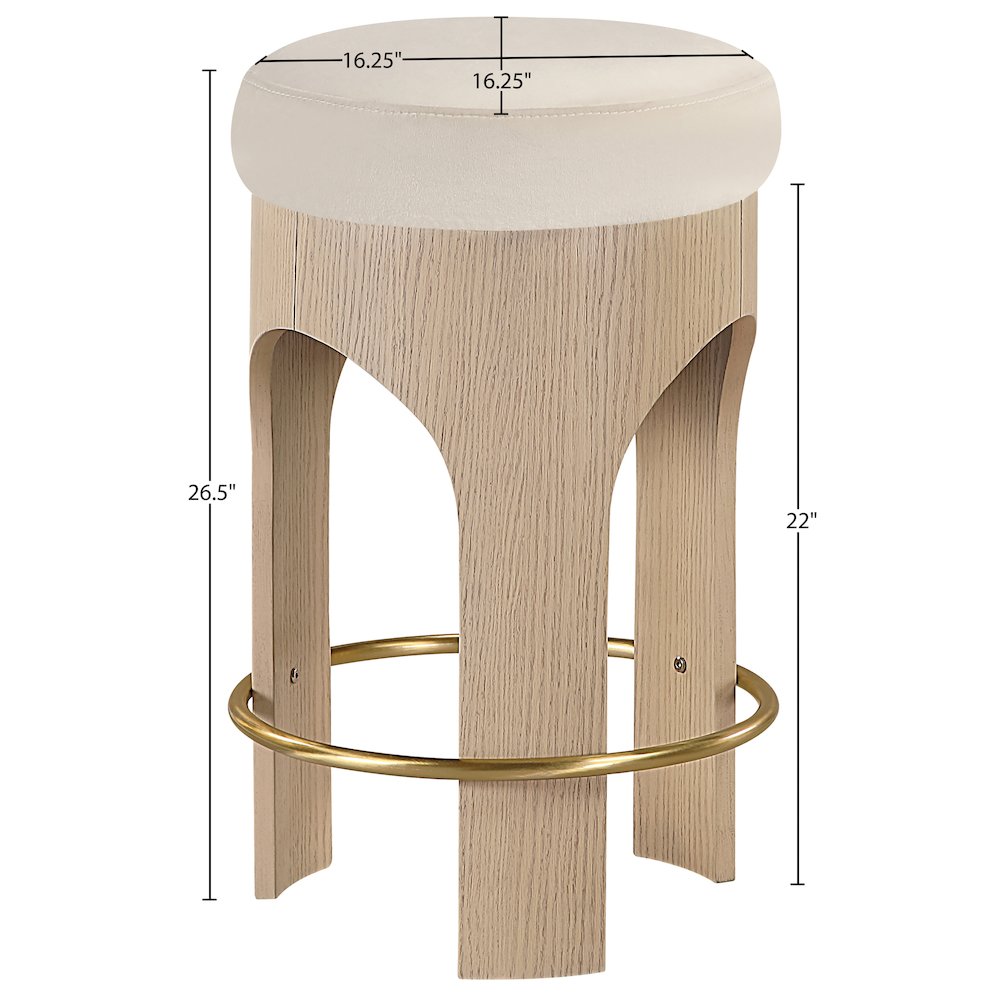 Bocceli Cream Velvet Upholstered Counter Stool. Picture 4