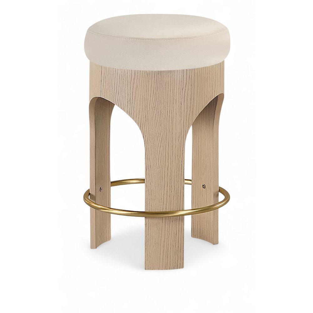 Bocceli Cream Velvet Upholstered Counter Stool. Picture 1