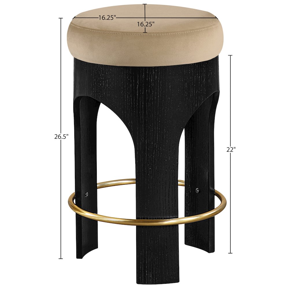 Bocceli Beige Velvet Upholstered Counter Stool. Picture 4