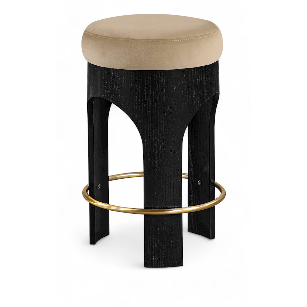 Bocceli Beige Velvet Upholstered Counter Stool. Picture 1