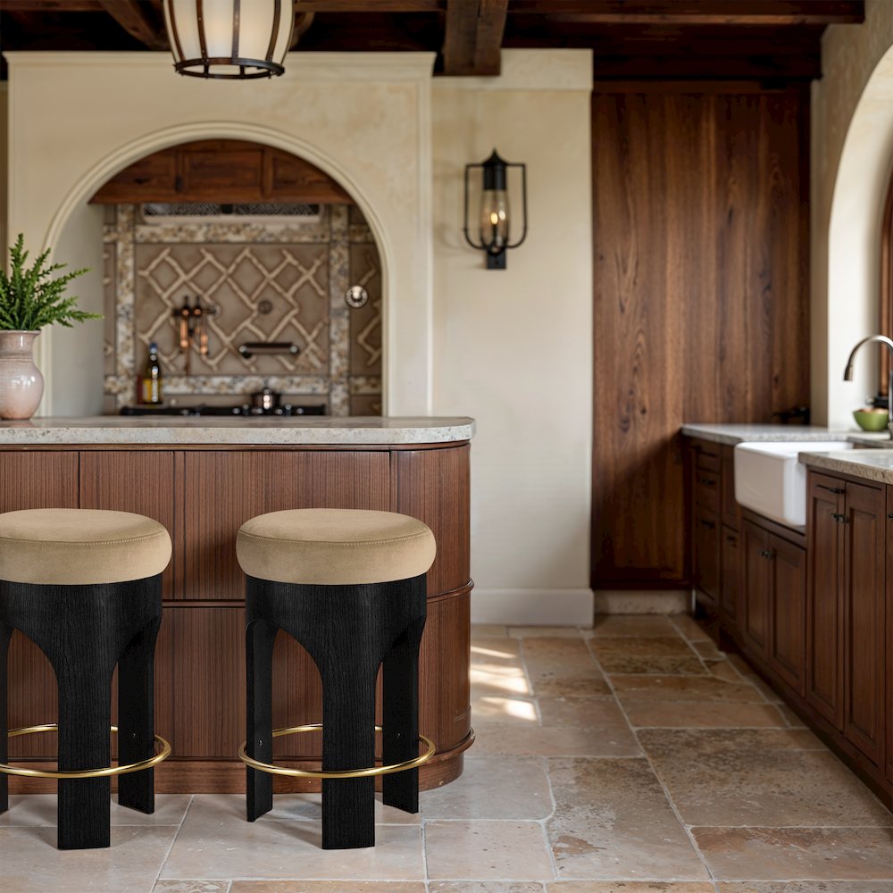 Bocceli Beige Velvet Upholstered Counter Stool. Picture 6
